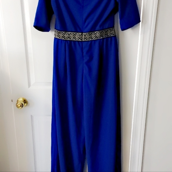 Royal blue zipper off shoulder black & Gold designs wide leg jumpsuit size XL) - Picture 3 of 3